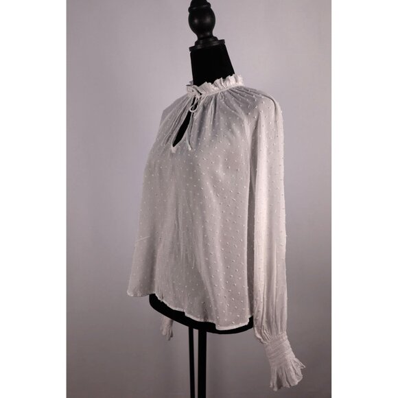 Expr White Peasant-Style Long-Sleeve Blouse Ruffle Neck size XS - Picture 2 of 9